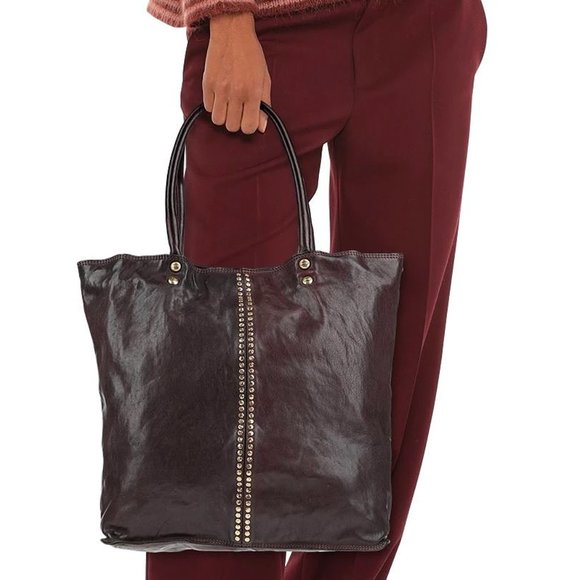 Campomaggi NWT Large Studded Shopper Prolifio Rivetti Burgundy SALE - Picture 3 of 8